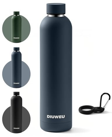 DIUWEU Stainless Steel Water Bottle Double Wall,Insulated Water Bottles with Buckle,BPA Free,12hrs Hot & 24hrs Cold,350ml/500ml/750ml/1L,Suitable for Gym,Camping,Cycling,Travel,Hiking,Sports,Work