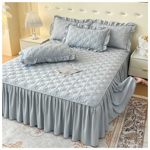 Rüschen Bett Rock Bett Volant Tagesdecken Weich Gekräuselt Valance-Spannbetttuch Wrap-Around RüSchen Matratzenbezug(Gray,180 x 220 cm)
