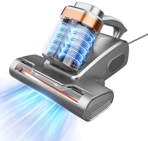 Tiazhan Milbensauger für Matratzen, 400W/60 Grad Celsius heiße Luft,253,7 nm UV-C-Licht, 40.000 U/min Bürstenwalze, Beseitigt 99,9%, HEPA-Filter und 500 ML Doppel-Staubbehältern
