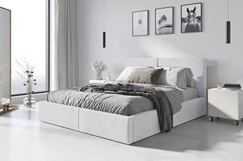 Interbeds Polsterbett Bett Doppelbett mit Stauraum mit Lattenrost Bettkasten Boxspringbett hydrophob gepolsterter Bettrahmen (weiß, 160x200)