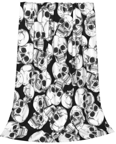 Newhomestyle Totenkopf-Überwurfdecke für Halloween, weiche, leichte, pillingfreie Decke, kuschelige Flanelldecke für alle Jahreszeiten, Heimdekoration für Stuhl, Sofa, Couch, Bett, Wohnheim (125X100