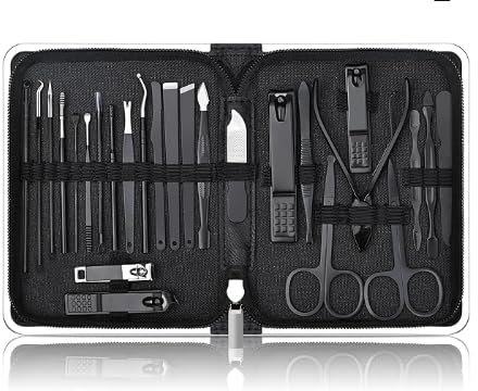 Arvoni Maniküre Set, 20 Stück Nagelschere Set Edelstahl, Maniküre Pediküre Set Professionelle, Nagelknipser Set Nagelpflegeset mit Tragbarem Lederetui, für Männer Frauen Schwarz