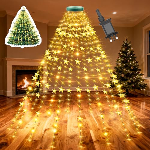 Etopgo Christmas Tree Lights,2M400LED Christmas String Lights with Star for Tree with Memory Function & 8 Modes,6.6FT x 16 Lines Fairy Lights with Timer for Xmas Tree Decorations