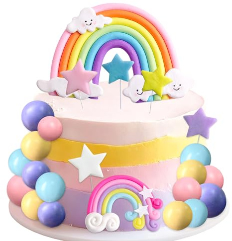27 PCS Rainbow Cake Decor Unicorn Cake Decorations Pastel Balls Cake Topper Pink Pastel Birthday Baby Shower Party Decoration Supplies