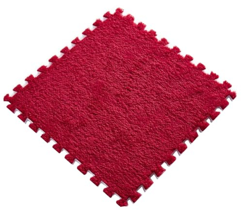 30 x 30 x 1 cm PlüSch-Puzzle-Schaumstoff-FußMatten Mit Rand, Ineinandergreifende Schaumstoff-Teppichfliesen, Rutschfester Teppich für den Raumboden,Rot 1,1pc