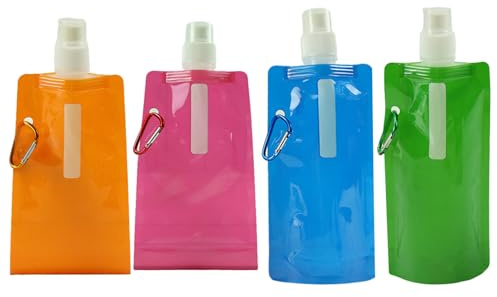 DCYQAIN 4 Pack Collapsible Reusable Water Bottles, 480ml BPA-Free Leak-Proof Foldable Drinking Bottle with Carabiner, Portable for Hiking, Biking, Travel, Gym & Outdoor Sports
