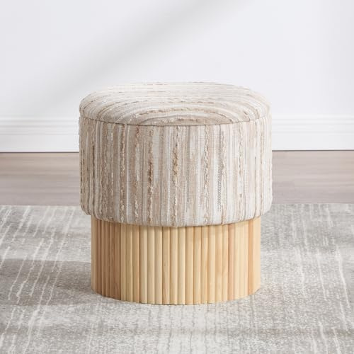 DAYALANE Sitzhocker mit Stauraum, Ottoman mit abnehmbarem Deckel, Khaki | Polsterhocker aus Leinen, Schminktisch Hocker, bis 150 kg belastbar, für Wohnzimmer & Schlafzimmer, 40 x 40 x 42cm