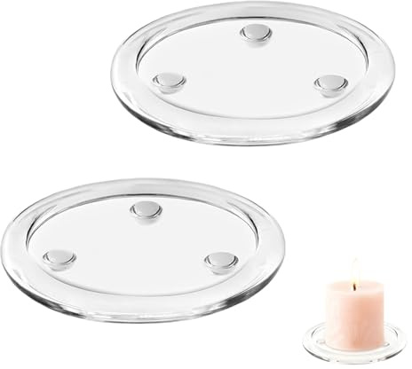 2Pcs Round Glass Candle Holders – 4Inches/10cm Clear Glass Candle Plates – Pillar Stand Pedestal Base for Wedding & Party Decorations – Home Candle Tray for Table Centerpieces