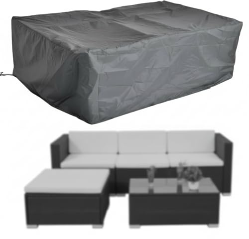 Mucola Schutzhülle Gartenmöbel Abdeckung Lounge Sofa 227x152x65 cm Schwarz | Abdeckhaube mit Kordelzug, 100 % Polyethylen, strapazierfähig, wetterfest, schützt vor Staub, Pollen, kompakt faltbar, leicht