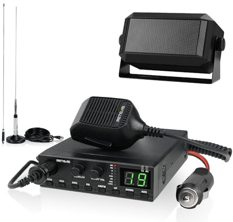 Retevis MB62 CB, radio CB con antenna di segnale forte e altoparlante esterno, VOX, cancellazione del rumore ASQ/SQ, AM/FM, EMG CH9/19, supporto, radio portatile per camionisti (1 pezzi)