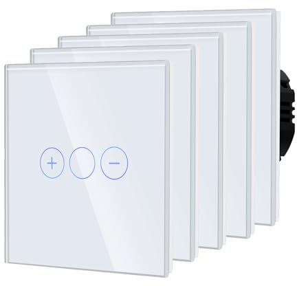 BSEED Dimmer Light Switch,Glass Touch Panel,LED Lights,No Neutral Wire Required,1 Gang-5 Pack,86mm White