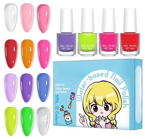 Peel Off Nail Polish Set - 12 Colors Pink Nail Varnish Quick Dry & Long Lasting - Breathable Purple Green Nail Polish - Glossy Water Based No Need Cure - Chip Resistant for Women