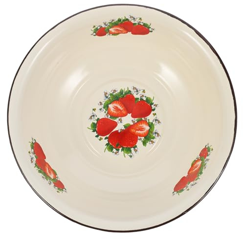 SHINYPASING Catino Vintage Smaltato Beige, Ciotola Cucina Retrò per Impasti | Bacinella Smaltata Anti-macchia e Anti-odore, Fondo Basso Antiscivolo, Capienza Generosa Multiuso Stile Casuale