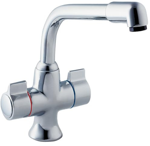 Deva SMS172 Sauris Kitchen Mono Sink Mixer Tap Chrome Finish | Dual Flow 360° Swivel Spout | Large Easy Use Hot & Cold Silver Handles | for Double Or Single Basin | 12 Year Warranty
