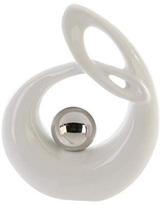 GILDE Deko Skulptur Life aus Keramik - weiß/Silber glasiert weiße Figur mit Silber Kugel - Höhe 22 cm