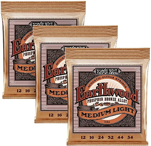 Ernie Ball Earthwood Medium Light Akustik-Gitarrensaiten, Phosphor-Bronze, 3 Pakete, Stärke 12–54