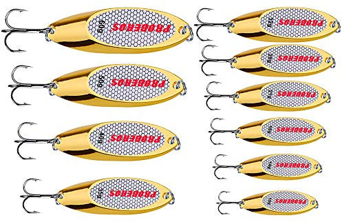 PROBEROS Fishing Lures Spoons Metal Casting Fishing Spoon Bass Hard Lure Blade Fish Baits Set Gold Silver