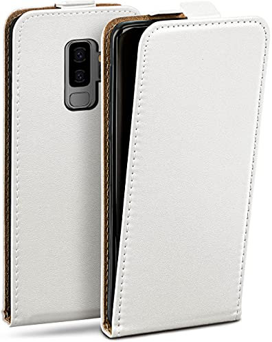 moex Flip Case für Samsung Galaxy S9 Plus Hülle klappbar mit 360 Grad Schutz, Handyhülle mit Displayschutz, PU Leder Handytasche Lederhülle, Flip Case Cover Klapphülle, Weiß