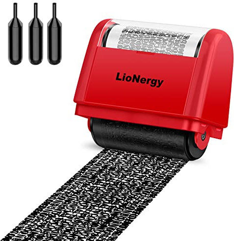 Tampon à rouleau de protection d'identité LioNergy Roller pour prévention du vol d'identité avec 3 recharges – Rouge