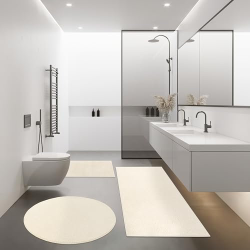 Paco Home Badezimmerteppich Badematte Badteppich Waschbar rutschfest Weich Modern Einfarbig, Grösse:60x100 cm, Farbe:Ivory (Creme)