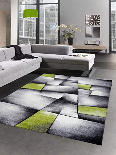 CARPETIA Moderner Teppich Kurzflor Wohnzimmerteppich karo abstrakt grün grau Größe 120x170 cm