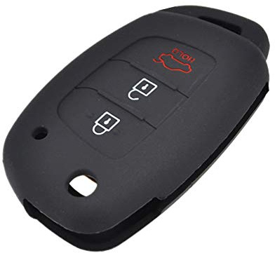Happyit Silicone Car Key Case Cover for Hyundai Creta I10 I20 Tucson Elantra Santa Fe 2016 2017 2018 2019 3 Buttons (Black)