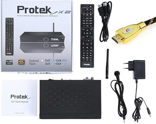 Protek X2 Twin 4K UHD 2160p H.265 HEVC E2 Linux WiFi 2X DVB-S2X Sat Receiver + MG-Technik HDMI-Kabel V2.0 Gold (Nachfolger vom X1 4K 9920 9910 9900 9770 9760 9720 9710 Protec)