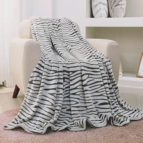 FY FIBER HOUSE Flanell Fleece Decken, extra weiche Flauschige Kuscheldecken, leichte, gemütliche Mikrofaser Sofadecke/Couchdecke für Erwachsene, 130x150cm, schwarzes Zebra