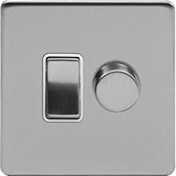 Soho Lighting Brushed Chrome dimmer and rocker switch combo Wht Ins Screwless (2 Way Switch & Trailing Dimmer)
