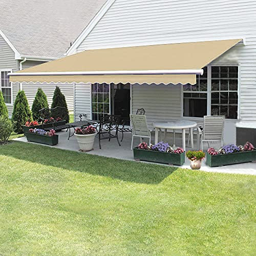 Panana Retractable Manual Awning, Multi Size DIY Folding Awning with Hand Crank Patio Garden Sun Shade Canopy Gazebo, Anti-UV and Waterproof for Courtyard, Balcony, Restaurant (3.5x2.5m, Beige)