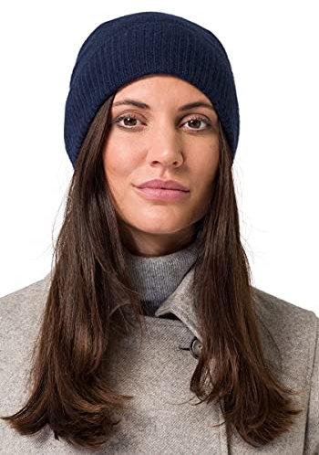 Style & Republic Kaschmir Sport Mütze-Beanie Damen aus 100% Cashmere - Dein kuscheliger Premium Beanie für stilvolle Herbst- & Winter-Momente-Blue