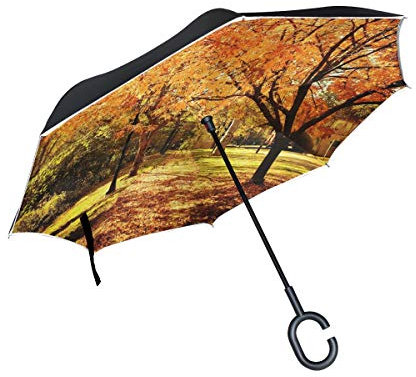 HMZXZ RXYY Windproof Double Layer Folding Inverted Umbrella Autumn Tree Waterproof Reverse Umbrella for Rain Protection Car Travel Outdoor Men Women