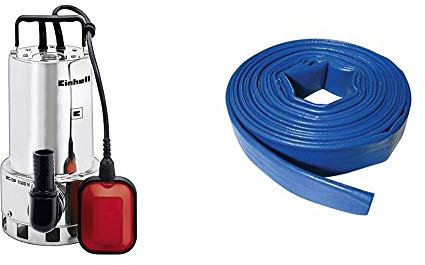 Einhell Pompe d’évacuation pour eaux chargées GC-DP 1020 N (1000 W, 5 m, Câble 10 m, Corps en INOX, Livrée avec jeu d'adaptateurs universel) & Silverline 633656 Tuyau de refoulement 10 m x 32 mm