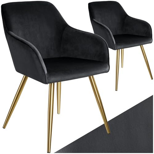 tectake® Esszimmerstühle mit Armlehne, Stuhl, Samt Polster Stühle, Möbel für Esstisch, Schminktisch, Wohnzimmer, Esszimmer, Arbeitszimmer, ergonomischer Dining Chair - schwarz/Gold, 2er Set
