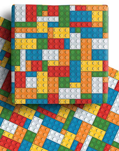 4 x Building Blocks Recyclable Wrapping Paper for Boys and Girls - Premium Gift Wrap Sheets for Kids Birthday, Father's Day, Christmas and more. 70cm x 50cm each sheet