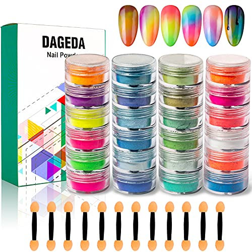 Prreal 24 Color Pigment Nail Powder, Colorful Iridescent Glitter Ultrafine Luminous Pearlescent High-gloss Halo Powder, Nails Pigments Dust 3D DIY Nail Art Decoration