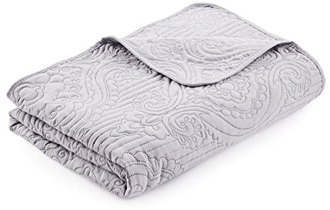 HOMELEVEL Tagesdecke Bett & Sofaüberwurf Bettüberwurf Sofa Tages Ornamente Decken Betthusse XXL Decke Überwurf Überdecke Hellgrau 200cm x 220cm