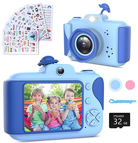 ITSHINY Kinderkamera – Digitalkamera mit 2,4 Zoll großem Bildschirm, 1080P HD, 12 MP, integrierte 32 GB SD-Karte, wiederaufladbare USB-Selfie-Kamera für 3–10 Jahre alte Mädchen, Geburtstagskinder, Spi