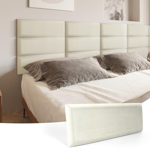 Art3d Kopfenden Kopfteil Selbstklebend King-Size-Bett Full und Queen in Samt Schlafzimmer Wohnzimmer Paneele 3D schalldichte 60 x 25 cm gepolsterte Wandpaneele 12 Stück Samtperle