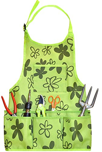 Green Thumbz Oxford Cloth Gardening Apron - 14 Pockets Waterproof Garden Aprons for Women with Pockets - Multipurpose Aprons for Gardening, Cooking, Cleaning and Woodworking - Green Gardening Aprons