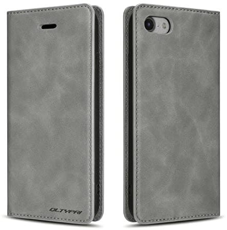 QLTYPRI Case for iPhone 7/8/SE 2020/SE 2022 5G, Premium PU Leather Cover TPU Bumper Card Holder Kickstand Hidden Magnetic Adsorption Flip Wallet Case Cover for iPhone SE 2022/SE 2020/8/7 - Grey