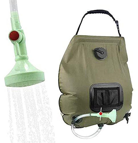 Campingdusche Solardusche Gartendusche mit Pumpe, 5 Gallonen, 20L, PVC-Material, Duschkopf tragbare und Abnehmbarem Schlauch Duschen Beutel Shower für Wandern, im Freien, Klettern,Green