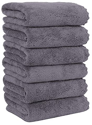 MOONQUEEN 6 Pack Premium Hand Towels - Quick Drying - Microfiber Coral Velvet Highly Absorbent Towels - Multipurpose Use as Hotel, Bathroom, Shower, Spa, Hand Towel 16 x 28 inches (Gray)