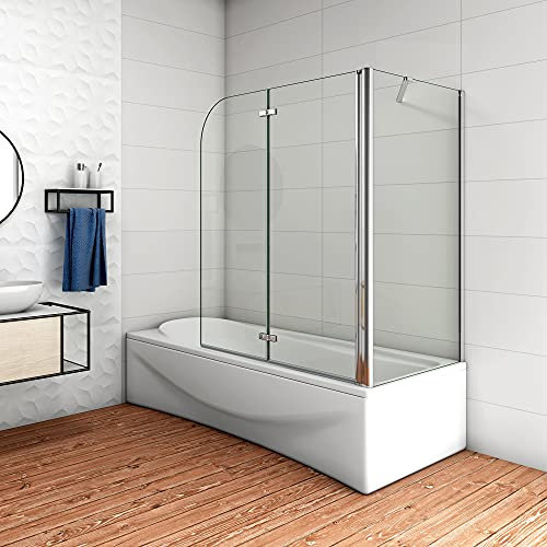 90x140cm Parete Doccia Sopravasca Angolare 2 Ante Pieghevoli con Parete Laterale 75cm Vetro Temperato 6 mm Trasparente Anticalcare Cromato Lucido