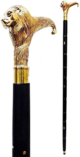 Nautical.Gift.Decor Gehstock, Löwe, Designer-Gehstock, Messinggriff, 36 cm, Gold