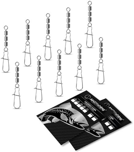 AMZfishing NEU 10x High-Speed Wirbel mit Fastlock-Karabiner | Dreifachwirbel | Angelwirbel | Forellenwirbel | Angelzubehör | Forellenköder | Wirbelsortiment | Angeln Wirbel | Angeln Zubehör (10, 8)