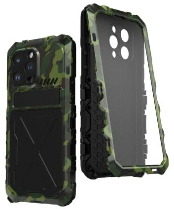 Soyeacrg Metal Case for iPhone 14/14 Plus/14 Pro/14 Pro Max,Military Grade Heavy Duty Full Body Shockproof Aluminium Silicone Case with Bulit-in Screen Protector and Stand,Camo,14 Pro Max