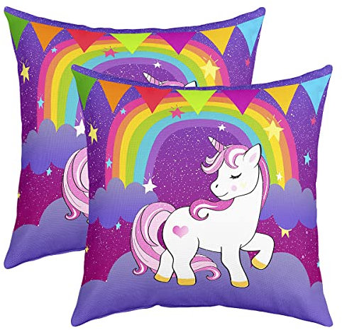 Mädchen Einhorn Kissenbezüge 40x40, Kawaii Niedliches Einhorn Druck Wurfkissen for Kinder Jungen Kinder, Cartoon Pferde Kissenbezüge Kinder Galaxy Stars Magisches Einhorn Tier Kopfkissenbezüge, Lila