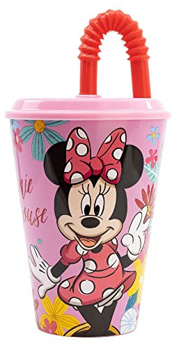 Stor Vaso Infantil Reutilizable con Tapa y Pajita de 430 ml de Minnie Mouse