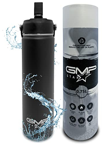 GMP Star UK | 750ml Stainless Steel Insulated Water Bottle | Eco-Friendly, Recyclable Packaging | Double-Walled, Leak-Proof, Hot & Cold Drinks | BPA-Free, Black
